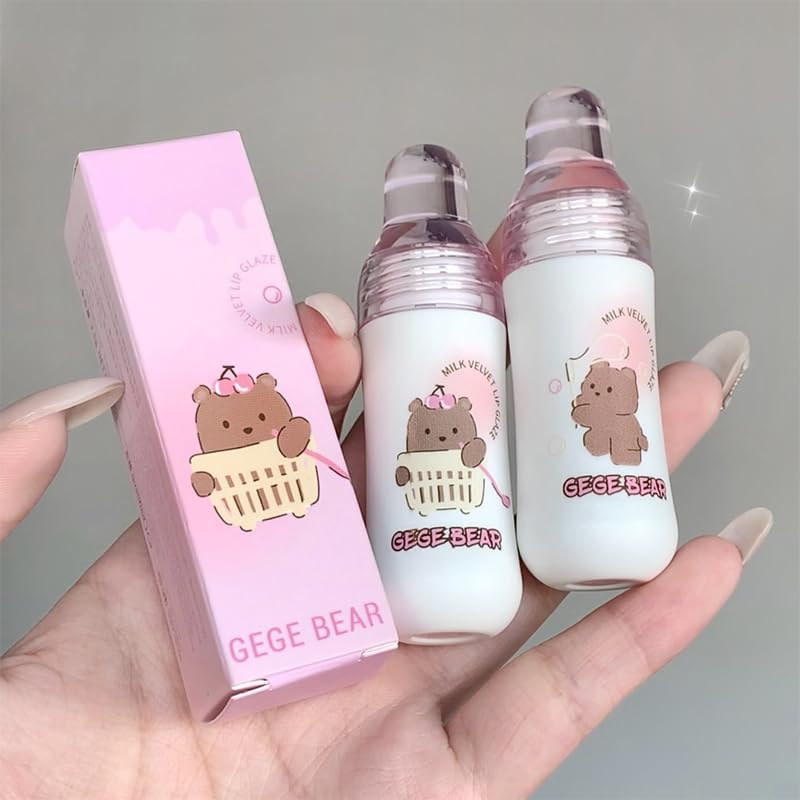 Image of Gege Bear Milk Velvet Lip Glaze,Milk-Infused Matte Lip Gloss for Soft,Smooth Lips,6 Shades with Plush Hydration,Long-Wearing Velvet Texture,Non-Sticky & Comfortable Formula(01# Naked Peach,2.5g)