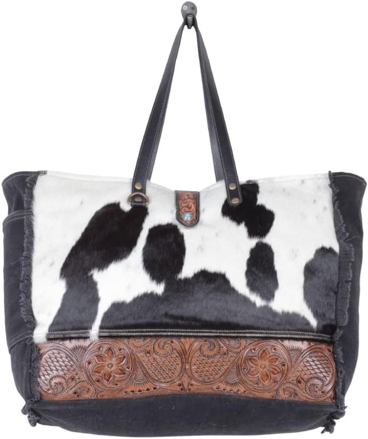 Myra Bag Cow Print Purses for Women - Canvas and Hairon Cowhide Bag with Leather Strap, Cow Hide Western Style Women's Purses - Image 4