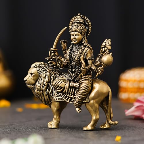 Image of 3 inch Brass Maa Durga Idol | Goddess Durga MATA Murti for Temple, Puja & Home Decor | Religious Gift for Navratri & Housewarming (Weight-70gm)