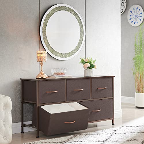 Somdot Dresser For Bedroom With 5 Drawers, Wide Storage Chest Of Drawers With Removable Fabric Bins For Closet Bedside Nursery Living Room Laundry Entryway Hallway, Coffee Brown/Dark Walnut #TOP4