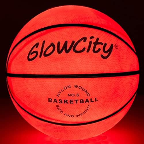 GlowCity LED Light-Up Basketball – Size 6, 28.5-inch, Official Size Women’s Basketball, Good for Pre-Teens Too – Impact Activated Glow-in-The-Dark, Nylon Wound Durability, Batteries Included