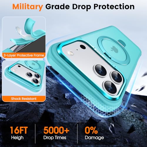 Coque iPhone 17 Pro Max Bleu Océan avec Support Invisible et Protection Antichoc Mat - 5