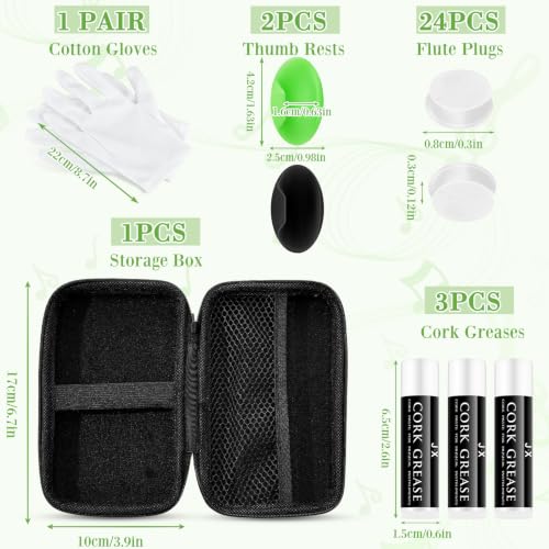Image of Vesici 40 Pcs Flute Cleaning Kit, Flute Care Accessories Set,Green | Portable Music Accessory Organization with Cleaning Rod, Swab, Brush, Grease, Case, Thumb Rest Cushion for Flute Maintenance