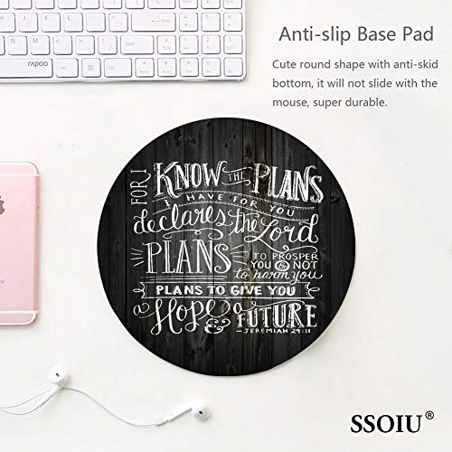 SSOIU Vintage Bible Verse Scripture Quotes Rustic Black Wood Mouse Pad, for I Know The Plans I Have for You Declares The Inspirational Quote Round Mouse Pads - Thumbnail 2