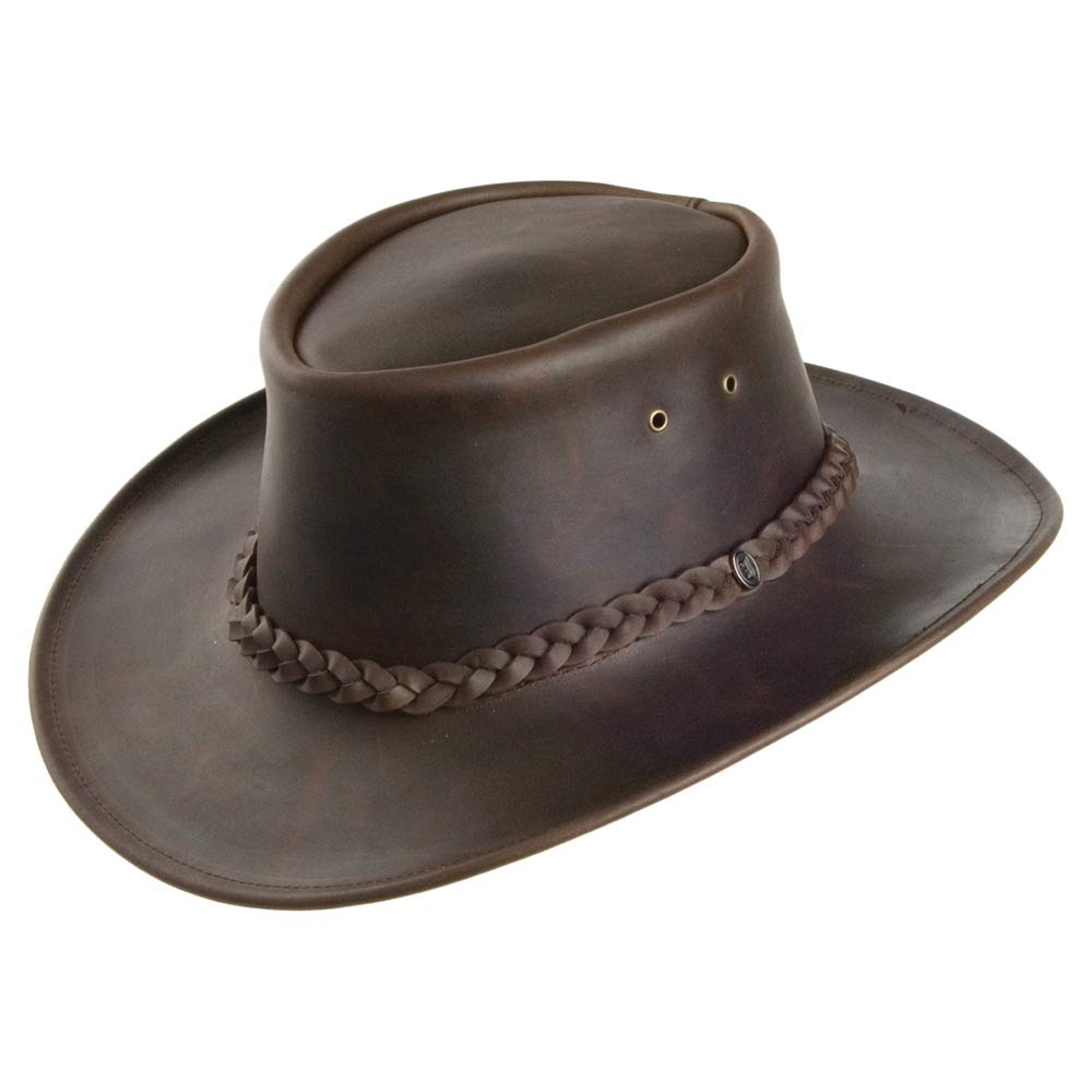 Chapeau Cowboy En Cuir Véritable 100% - Marron Foncé - Style Ouest Australien - Taille Réglable - Fait Main