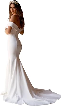 zcbang Wedding Dresses for Bride Boho Beach Satin Bridal Gowns with Train