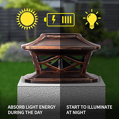 Miyole 4 Pack Solar Fence Post Lights, Outdoor Warm White High Brightness Smd Led Lighting Waterproof Deck Post Cap Lights, Fits 4X4 5X5 6X6 Wooden Posts #TOP4