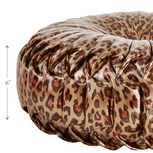 Image of EUCIOR Leopard Gold Throw Pillows,Circular Pillow,Pumpkin Pleated Handmade Throw Pillows,Smooth Metallic Leather Decorative Pillows for Home Decor Bedroom Living Room Couch Bed Sofa