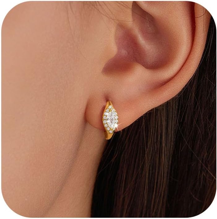 XAYAH Marquise Halo Hoop Earrings for Women 925 Sterling Silver 14K Gold Plated Sparkling Cubic Zirconia Hoop Earrings to Daughter Mom Cartilage Dangle Huggie Earring Wedding Mother's Day Jewelry Gift