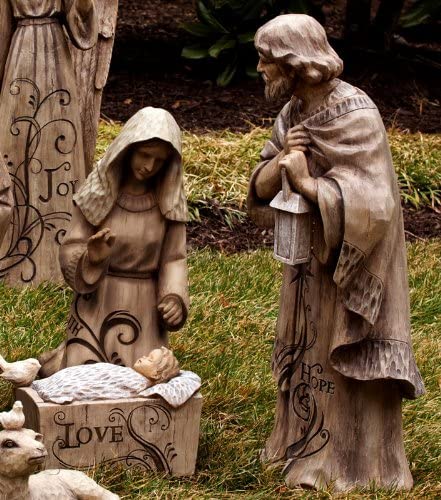 Nativity Set For Christmas Indoor And Outdoor Statue | Wood |Scene With 3 Pieces Mary Joseph And Removable Baby Jesus | 3 Feet Tall | Religious Decorations Holiday Collection And Gifts #TOP1
