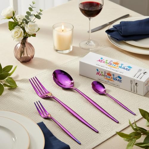 Image of Classic Pink 24 Pcs Stainless Steel Cutlery Set for Dining Table, Dishwasher Safe Glossy Flatware (Perfect Spoon Fork Set)