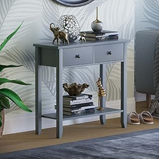 Vida Designs Windsor Console Table With Undershelf, Living Room, Hall Way Furniture (2 Drawer, Grey)