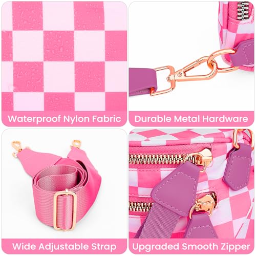 Image of Lushandy Bum Bag Checkered Crossbody Bag Mom Everyday Purse | Roomy Space, Wipe Clean, Wide Strap