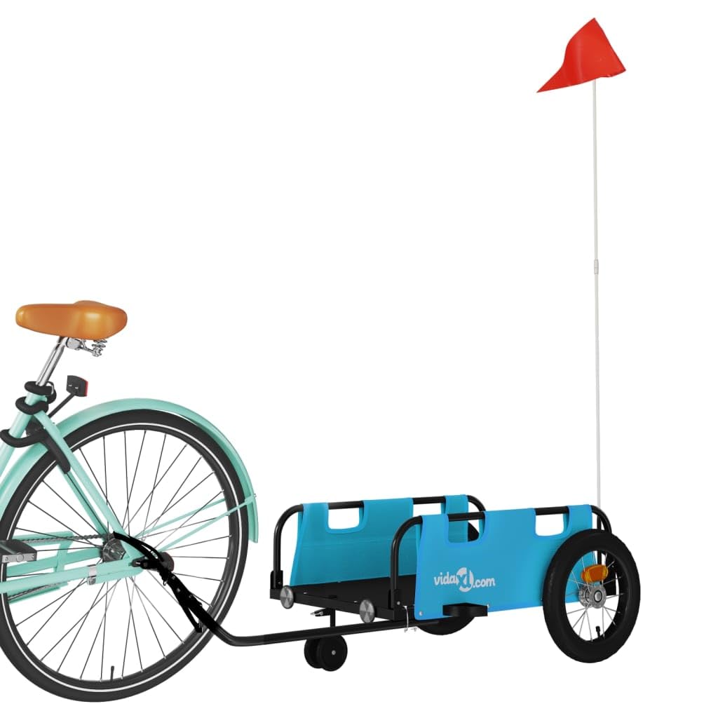 Remolque de bicicleta azul de tela Oxford y hierro con recubrimiento en polvo, 123 x 52,5 x 33 cm, para equipaje y cargas con reflectores, plegable y seguro para excursiones al aire libre y el