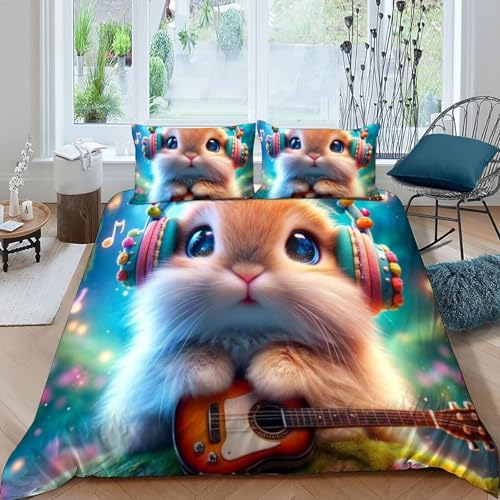 Parure de lit lapin avec housse de couette microfibre 260x220cm