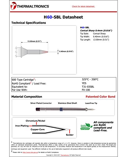 Image of Thermaltronics H60-SBL Conical Sharp 0.4mm (0.016in) interchangeable for Hakko T31-03SBL