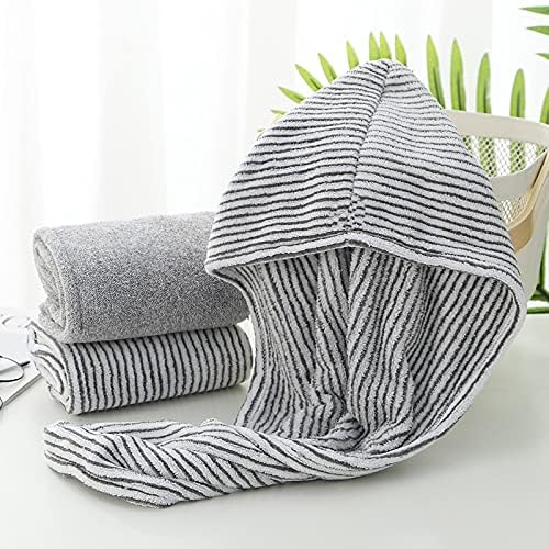Hair Towel Bamboo Fiber Towel Set Drying Hair Wrap for Women and Girls Gray+Stripe