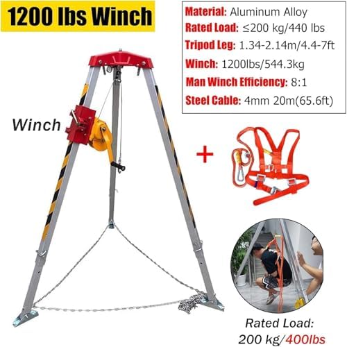 Confined Space Equipment Adjustable Commercial Firefighting Rescue Tripod with Self-Locking Device，Fall Arrest Kit & Confined Space Rescue Tripod - 1800 LBS Self-Locking Winch Adjustable Leg