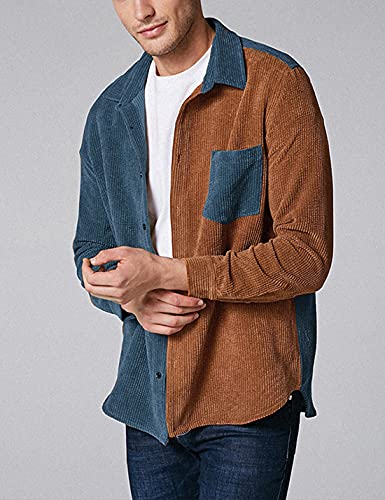 UANEO Mens Shacket Patchwork Long Sleeve Button Down Corduroy Shirts for Men2