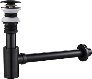 MENATT Bottle P Trap Brass Round 1 1/4 Inch Decorative P-Trap, Bathroom Basin Sink Waste Drain Kit without Overflow Drain, Wall Drainage, Oiled Rubbered Bronze