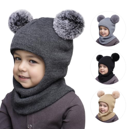 Toddler Beanie Knitted Double Pompom Brimless Hats Red One Size - image 7