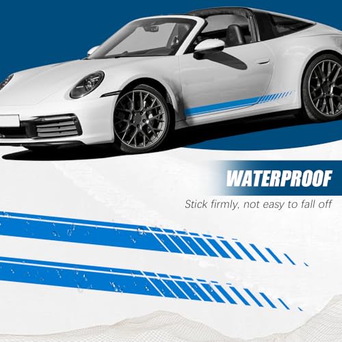 Image of 2Pcs Sports Racing Stripe Graphic Stickers, Side Door Vinyl Decals, Universal Car Decoration Accessories (Blue)