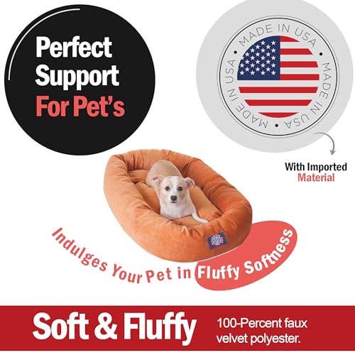 Image of Majestic Pet 32 Inch Micro Velvet Calming Dog Bed Washable - Cozy Soft Round Dog Bed with Spine for Head Support - Fluffy Donut Puppy Mat 32x23x7 (inch) Medium - Orange