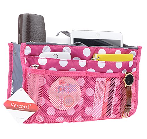 Vercord Purse Organizer Insert For Handbags Bag Organizers Inside Tote Pocketbook Women Nurse Nylon 13 Pockets Rose Dot Medium #TOP1