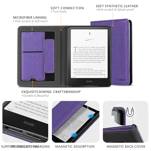 Image of CoBak Stand Case for 7 inch Kindle Paperwhite 12th Gen 2024 and Kindle Colorsoft with Hand Strap - Compatible with iPhone MagSafe, for Samsung /Belkin /Anker Wireless Charging Pads, Durable, Auto Sleep Wake