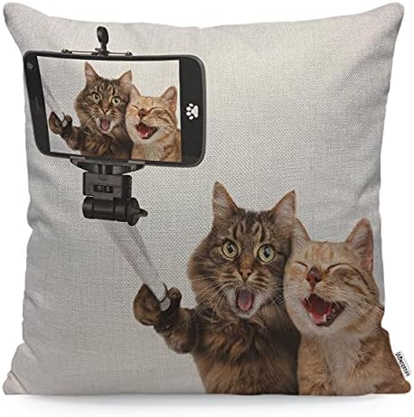 WONDERTIFY Funny Cats Cushion Cover Cats Taking A Selfie Throw Pillow Covers Cushion Case For Couch Home Decor Brown White 45X45 Cm
