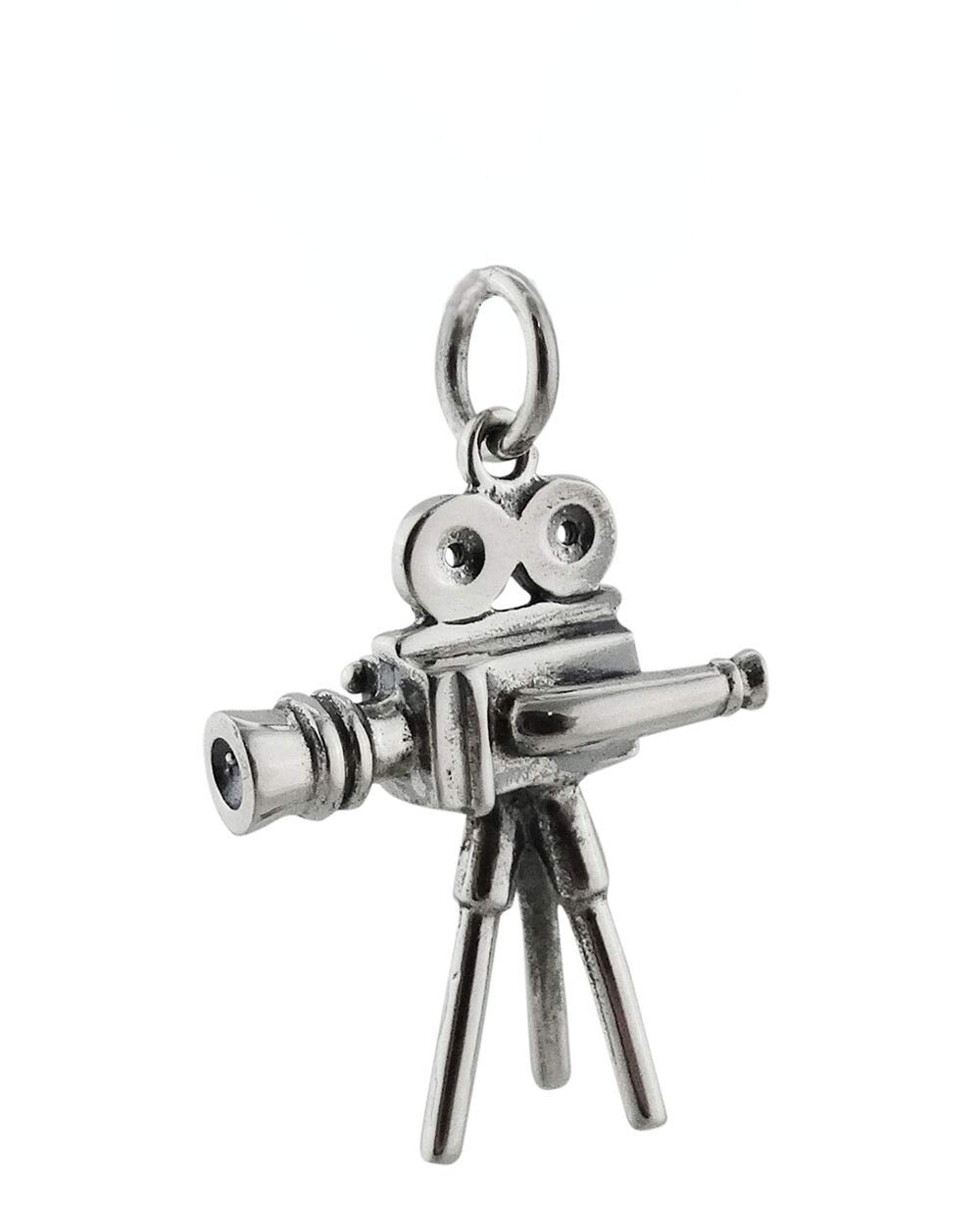 Movie Camera Charm - Sterling Silver 925. Old Fashion Film Television Reel - Jewelry Making DIY Crafting Charm Beads for Bracelets