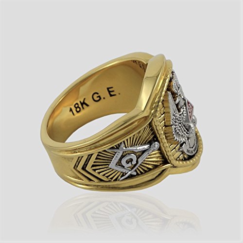 Handcrafted Masonic Scottish Rite 33 Degree Ring 18K Gold Pld Yellow Version 22 Grams Templar BR-244