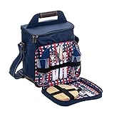 Class Collections 11 Piece Two Person Wine and Cheese Insulated Picnic Cooler Bag Set, Navy Blue