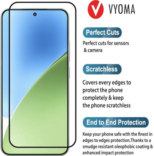 Image of VYOMA Military-Grade Gorilla Tempered Glass for Xiaomi 15 / Mi 15 (Black) | Edge to Edge Full Screen Coverage | Scratch Resistant | With Easy Installation Kit | Screen Protector for Smartphone | Bubble-Free | Ultra Clear HD Glass | Oleophobic Coating | High Clarity | 9H Hardness | Scratch Resistant | ShatterProof | ScreenGuard | Pack of 1