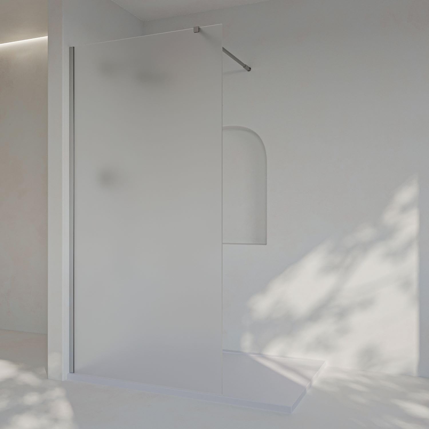 SOULHOME Mampara Panel Fijo Translucido, Fácil instalación Vidrio MATE Arenado de seguridad 8 mm antical, 110 cm ancho x 200 cm alto, Perfil CROMO