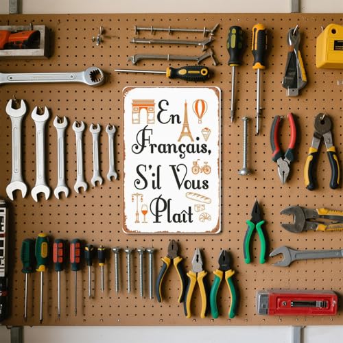 En Francais S'il Vous Plait French Teacher Foreign Language Metal Signs Vintage Man Cave Farm Garage Bar Wall Art Dining Room Gift 8x12inch