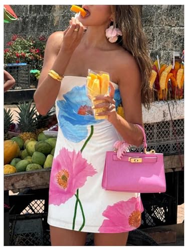 Image of WDIRARA Women's Floral Print Mini Tube Dress Summer Strapless Sleeveless Bodycon Dresses