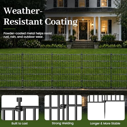 Image of No-Dig Decorative Outdoor Garden Fence for Yard, Animal Barrier Fencing for Dog | Rustproof Metal Temporary Fence for Patio, Pet and Flower Bed | 32in (H) x 23.6ft(L), 10 Panels
