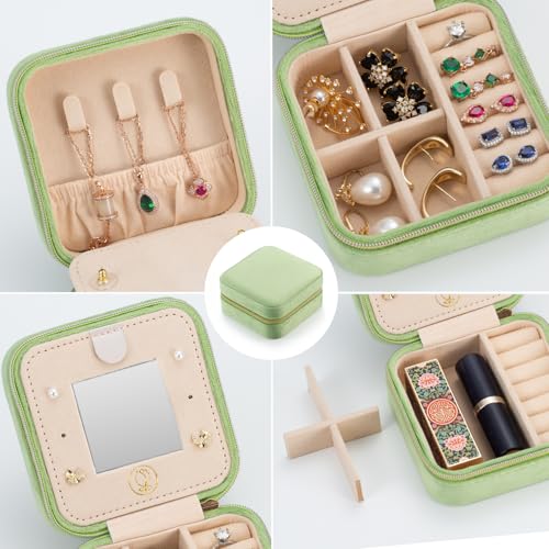 Image of TRODANCE Plush Velvet Travel Jewelry Case Organizer, Small Travel Jewelry Box,Portable Jewelry Box Travel Mini Organizer Portable Display Storage Box For Rings Earrings Necklaces (Grass Green)