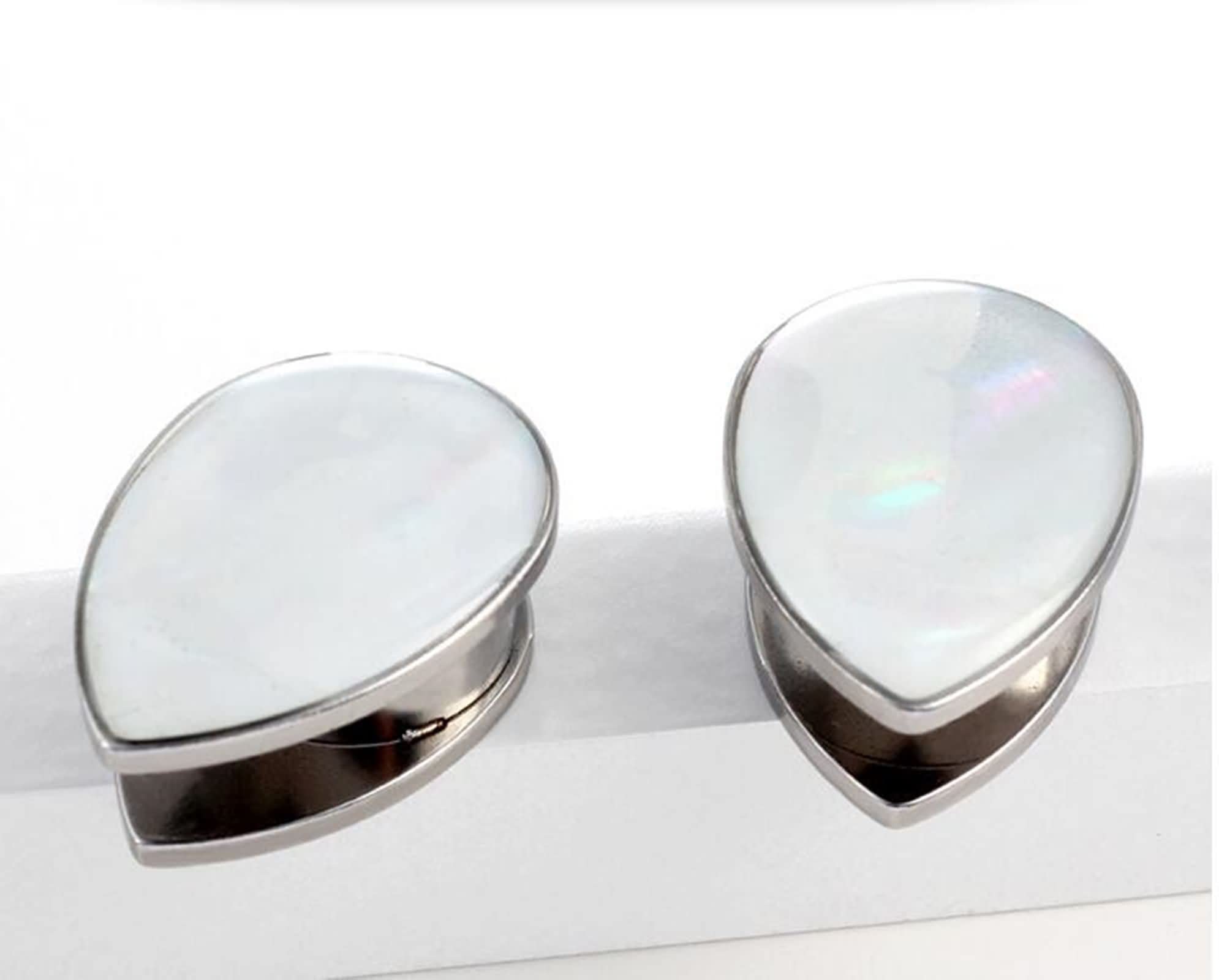 Daesar Ohr Tunnel Piercing Edelstahl, Plugs 6-25MM Silber Tropfen mit Weiß Muschel Tunnel Ohrringe Ohr Expander Set