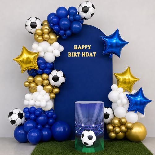 Image of Soccer Balloons, Royal Blue Gold Balloon Sport Theme Birthday Party Balloon
