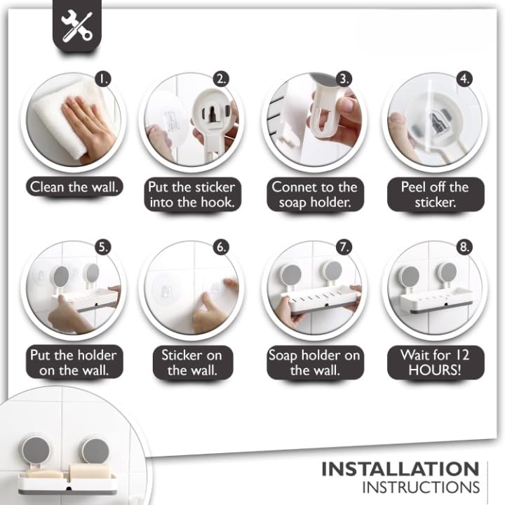 Acrylonitrile Butadiene Styrene ABS Soap Holder for Bathroom - Non-Drill Wall Mount Magic Sticker Self Adhesive Soap Stand for Bathroom with Removable Drain Tray (Design_1) 2