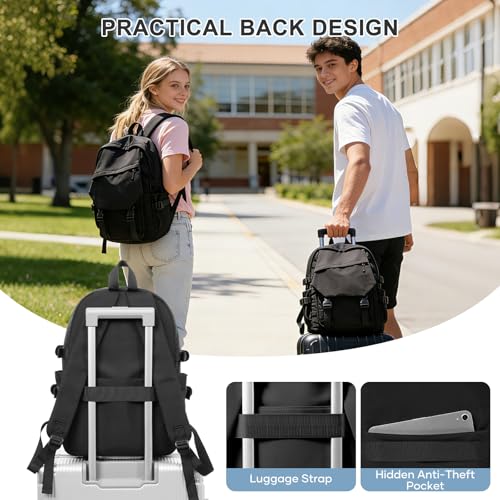 Image of coowoz School Backpack for Men Women College Bookbag Waterproof Lightweight Black Backpack Mochilas Book Bag Rucksack Casual Daypack School Bag for Boys Girls