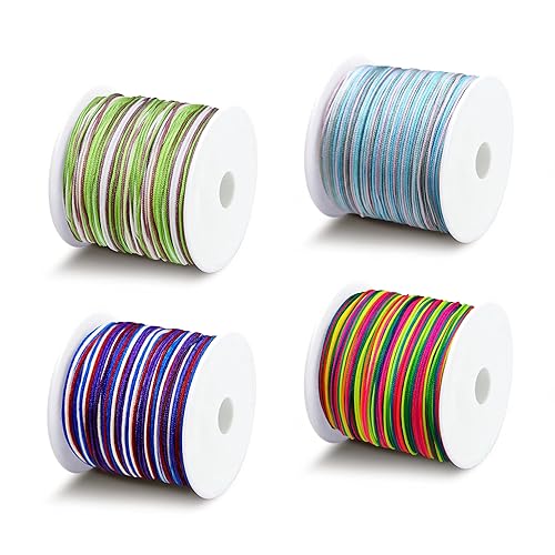 4 Stück 180m Nylonschnur für armbänder, 0.8mm Nylon-Regenbogenseil, Geflochtenes Handseil Anhänger-Seil Perlen-Seil für Schmuckherstellung, Rattail, Makramee, Zierkordel, Halskette, DIY Handwerk