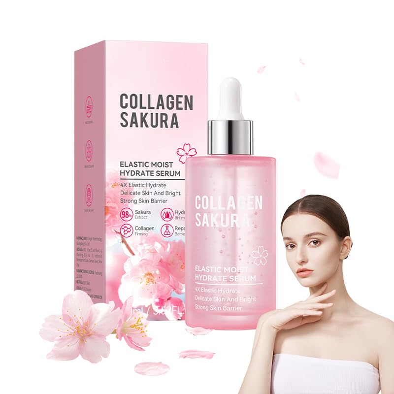 Collagen Face Serum 100ml - Anti Wrinkle & Anti Aging Treatment - Sakura Moisturizing Essence for Glowing Skin - Hydrating & Brightening Serum for Women & Men - Rejuvenates & Balances Skin Tone