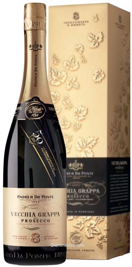 Cofanetto regalo -ANDREA DA PONTE- Vecchia Grappa di Prosecco 8 annate + 2 cognachini serigrafati