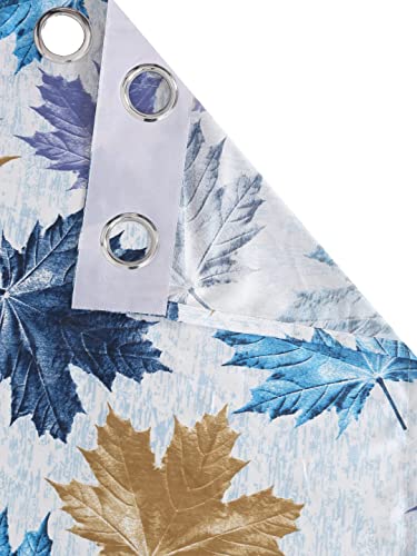Image of HUTI 7 Feet Blue Door Curtain Set of 2 | Semi Transparent Leaf Printed Curtain | Light Filtering Polyester | Eyelet Curtains for Living Room & Bedroom 4x7 ft (120 x 213 cm) | Perfect for Home Decor