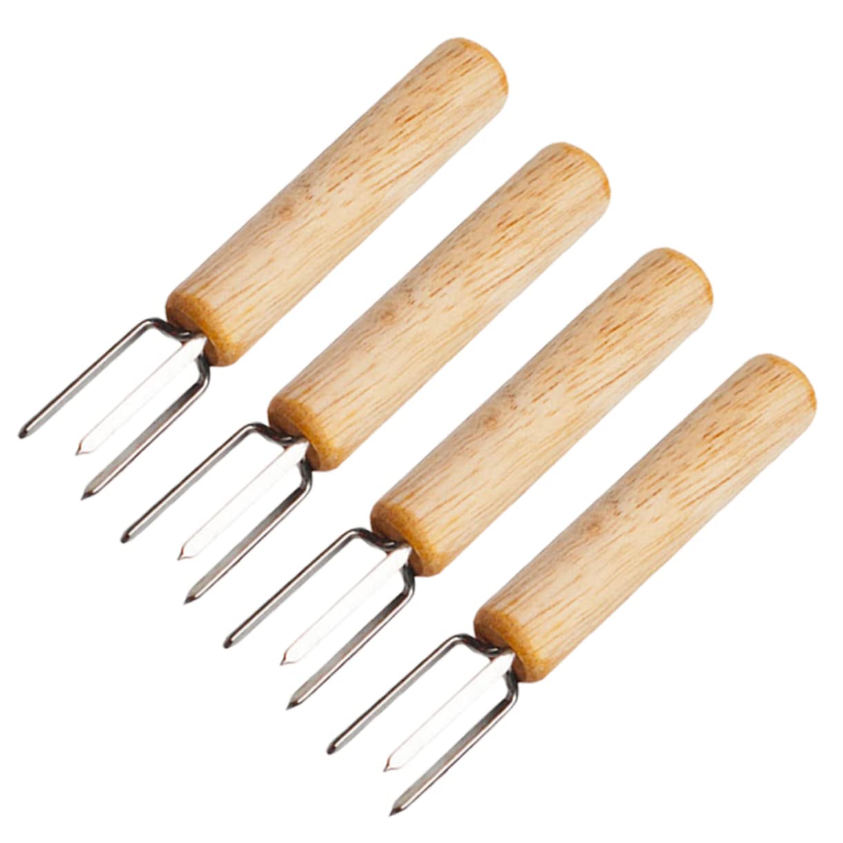 4pcs Stainless Steel Corn Holders with Grips Fruit Skewers for Bbq for Family Dining and Parties