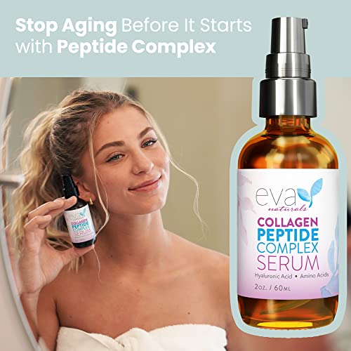 Collagen Peptide Serum - Best Anti Aging Collagen Serum For Face Skin Brightening, Reduces Fine Lines & Wrinkles, Heals, And Repairs Skin, Microneedling Serum With Aloe Vera & Hyaluronic Acid - Peptide Complex Face Serum By Eva Naturals (2 Oz), 2 Pack #TOP5