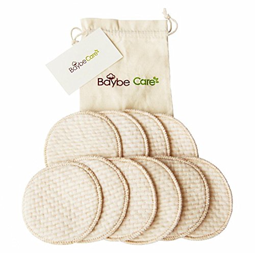 BC Washable Nature Organic Cotton Nursing Pads(10 Pack) + Travel bag Leakproof Ultra Soft Non Toxic-Hypoallergenic-Reusable Breastfeeding Pads